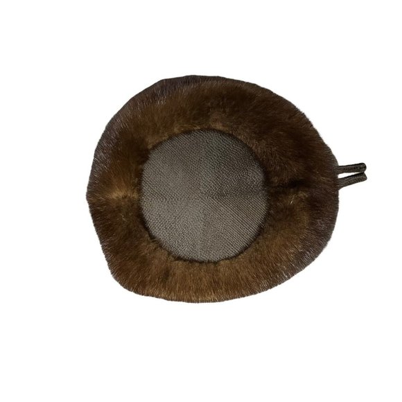 Vintage Cornelius Makers of Fine Furs Brown Mink Pillbox 50s 60s Womens Hat Bow - Picture 7 of 8